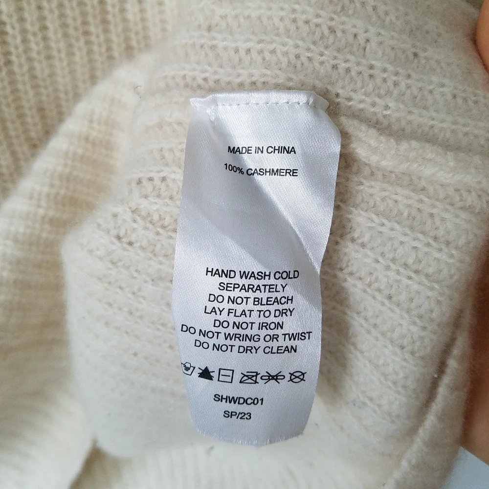 Quince 100% Cashmere Fisherman Ribbed Knit Cream Crew Neck Sweater Size Large - Picture 12 of 12